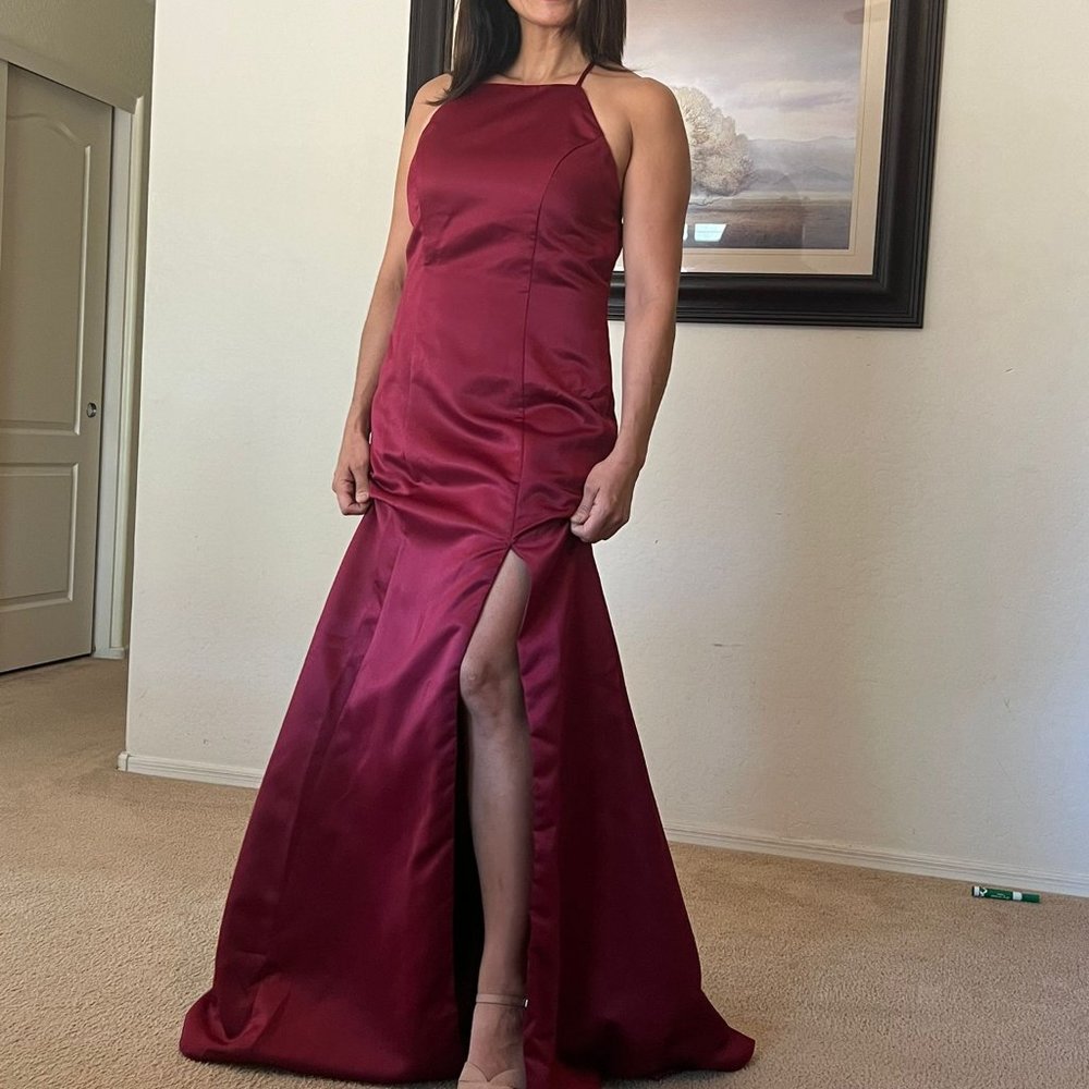 Luna Bridesmaid Satin Dress- Size 12- Sangria